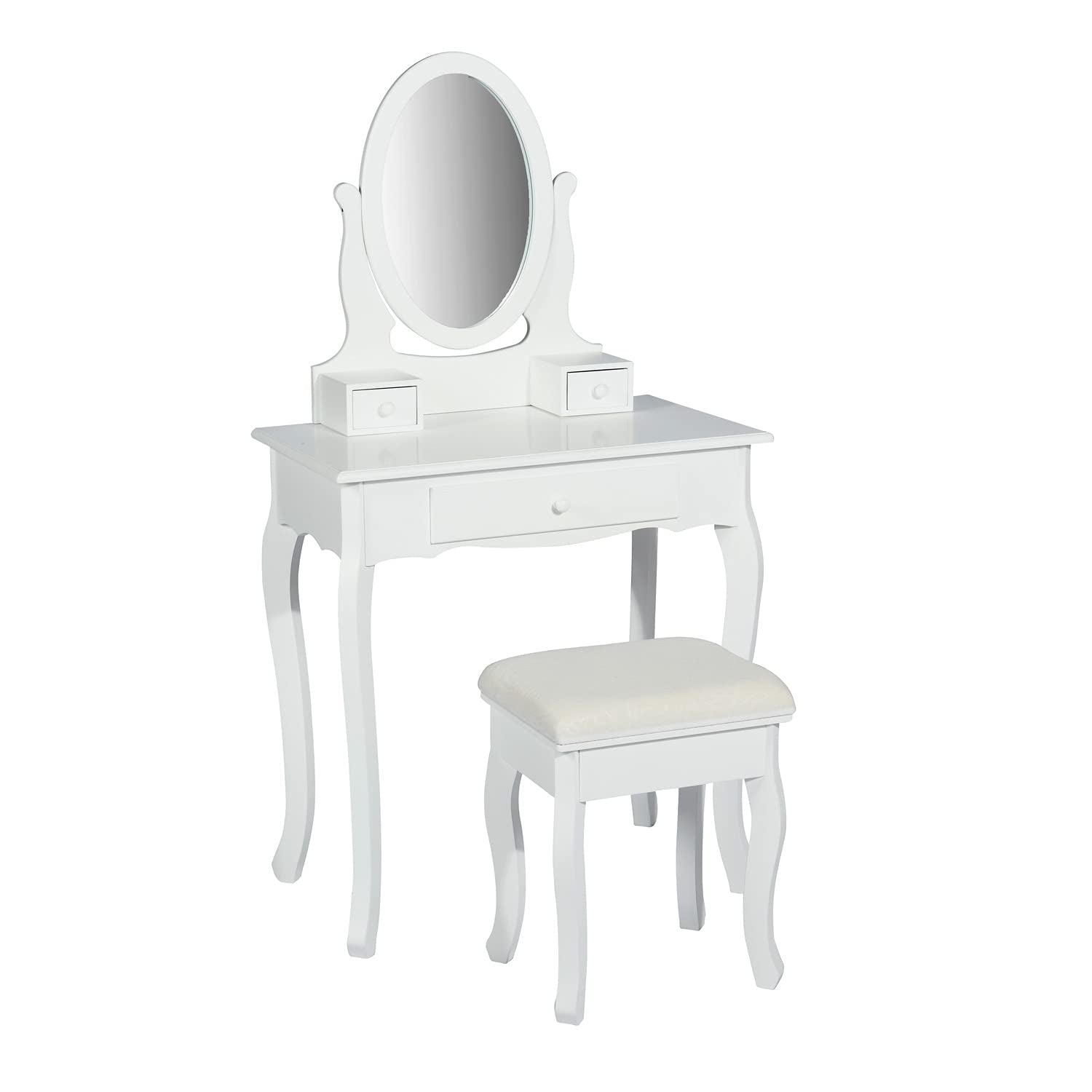 Conjunto de Mesa de Tocadores con Espejo Oval Blanco – FurnitureR