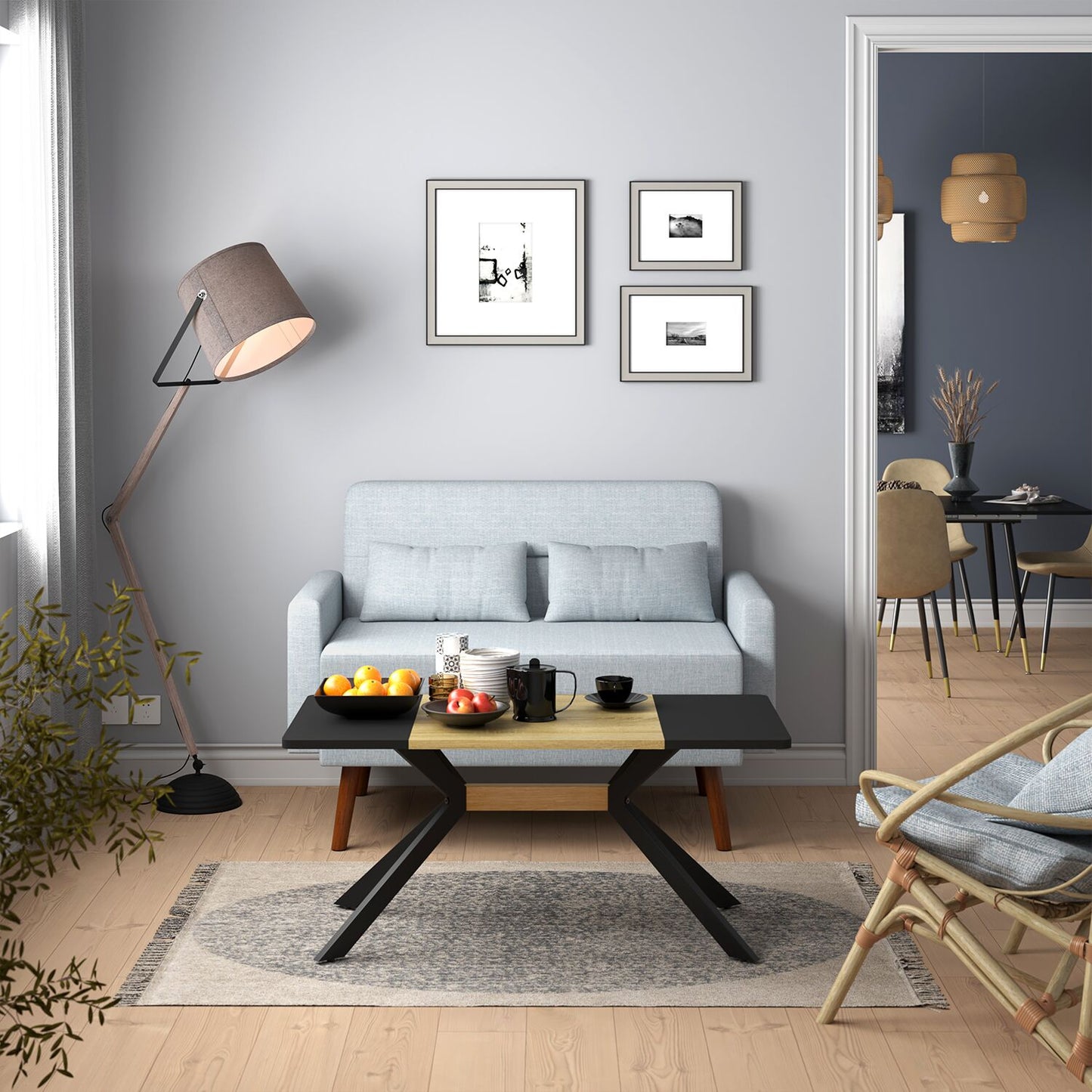 Sofá Loveseat 115cm Moderno Pequeño Tapizado en Tela Gris