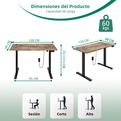 Escritorio Eléctrico de Pie, Escritorio de Pie de Altura Ajustable Marrón Vintage