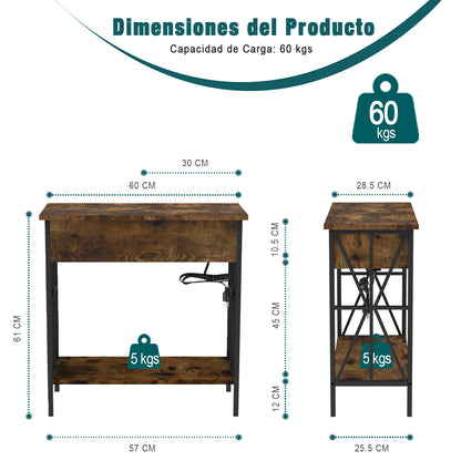 Mesa Auxiliar con Puertos USB y Tomacorrientes Vintage