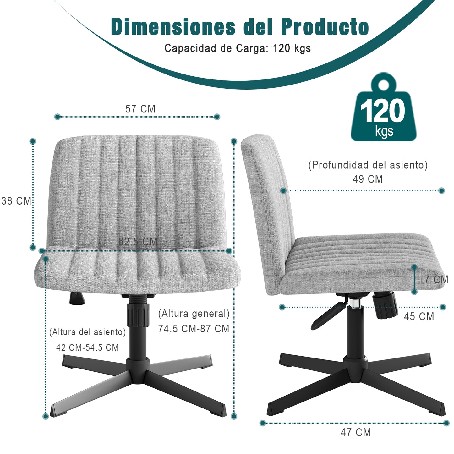 Silla de Oficina Ergonómica sin Brazos con Respaldo Medio Gris