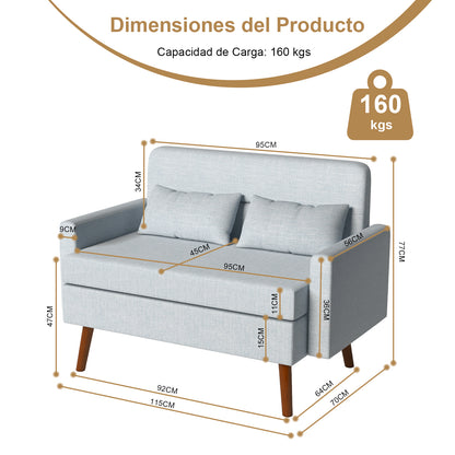 Sofá Loveseat 115cm Moderno Pequeño Tapizado en Tela Gris