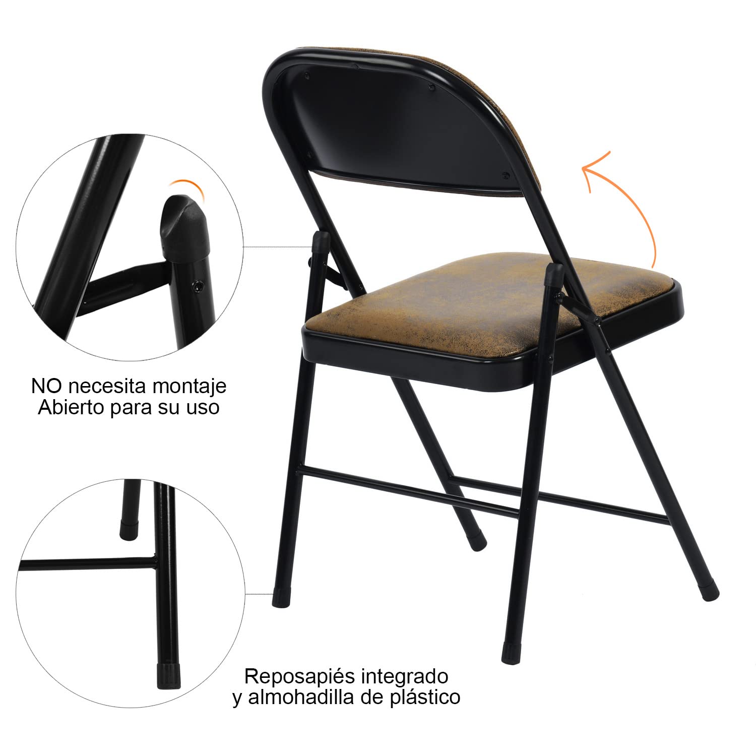 Sillas plegables con asientos acolchados, paquete de 4, sillas plegables  con marco de acero de alta resistencia, elegantes sillas de puente para