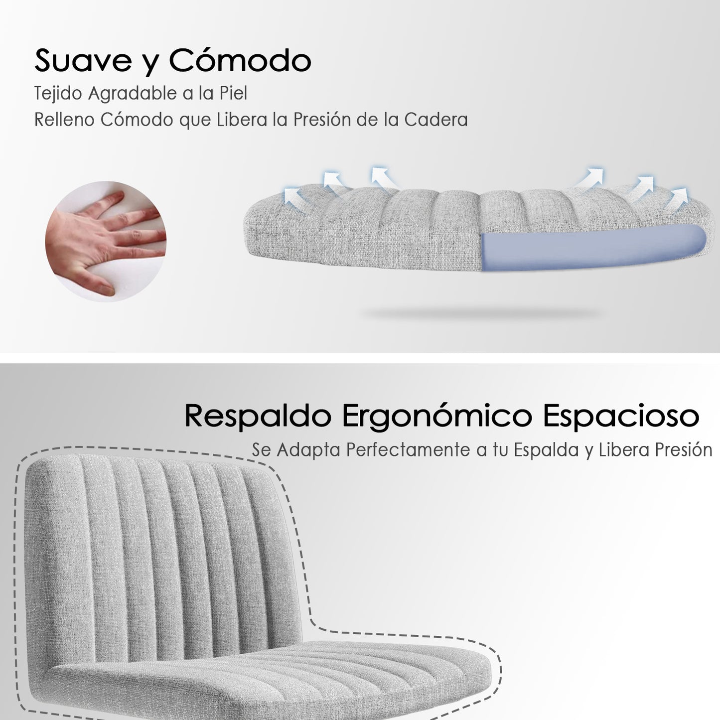 Silla de Oficina Ergonómica sin Brazos con Respaldo Medio Gris