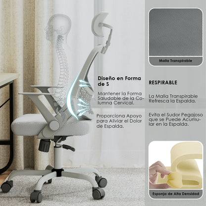 Silla de Oficina Ergonómica con Reposacabezas Gris