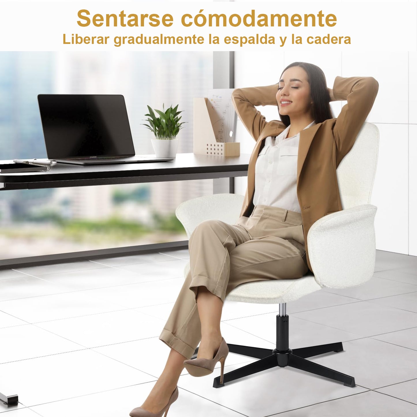 Silla Cruzada, Silla de Oficina Ergonómica con Respaldo Medio y Reposabrazos