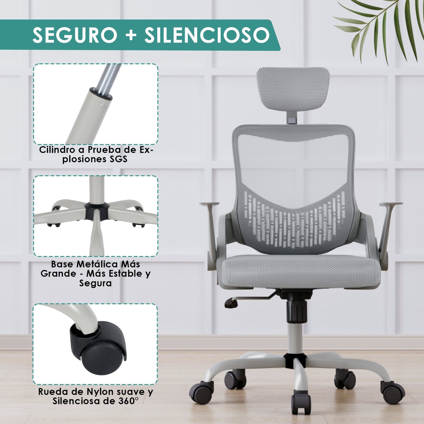 Silla de Oficina Ergonómica con Reposacabezas Gris