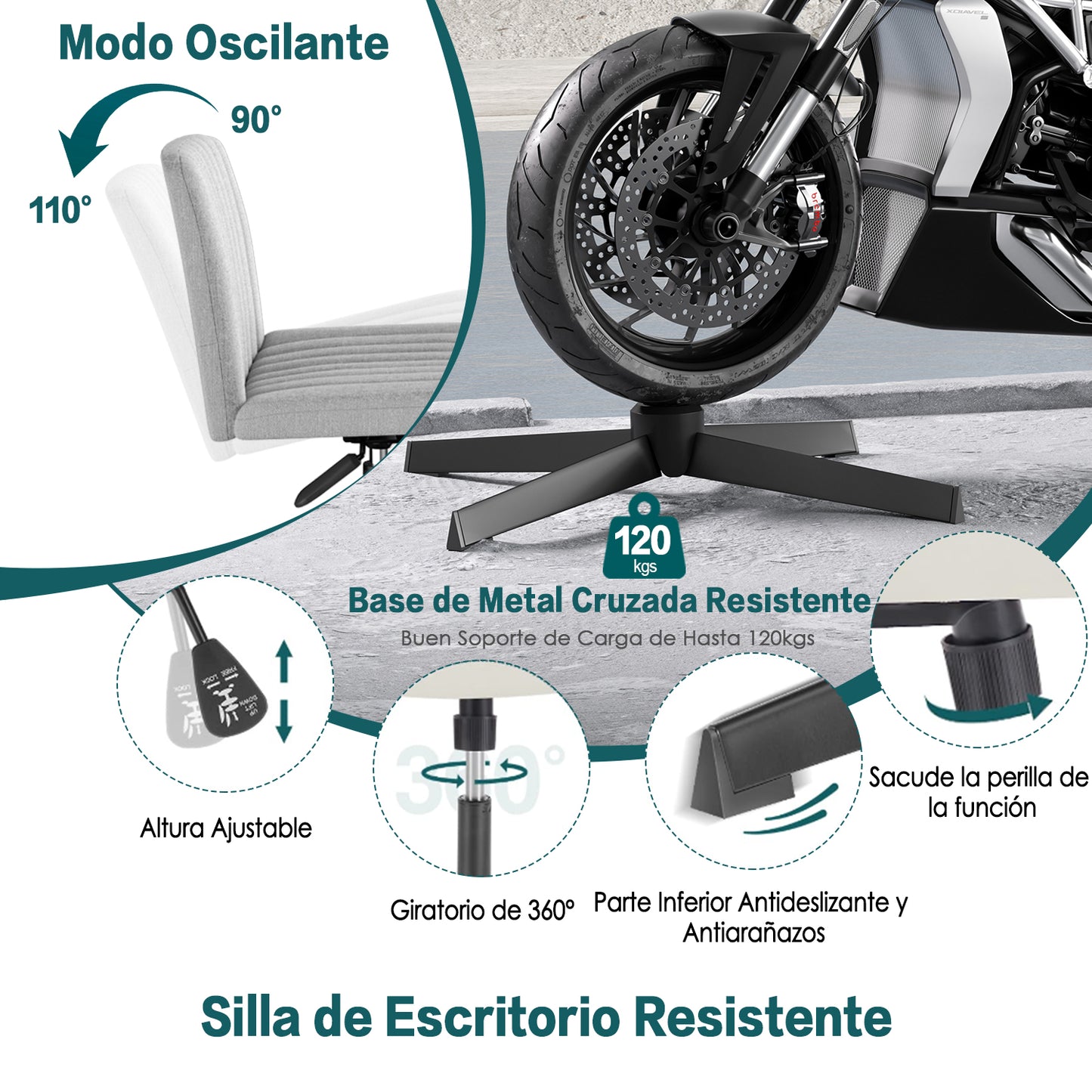 Silla de Oficina Ergonómica sin Brazos con Respaldo Medio Gris