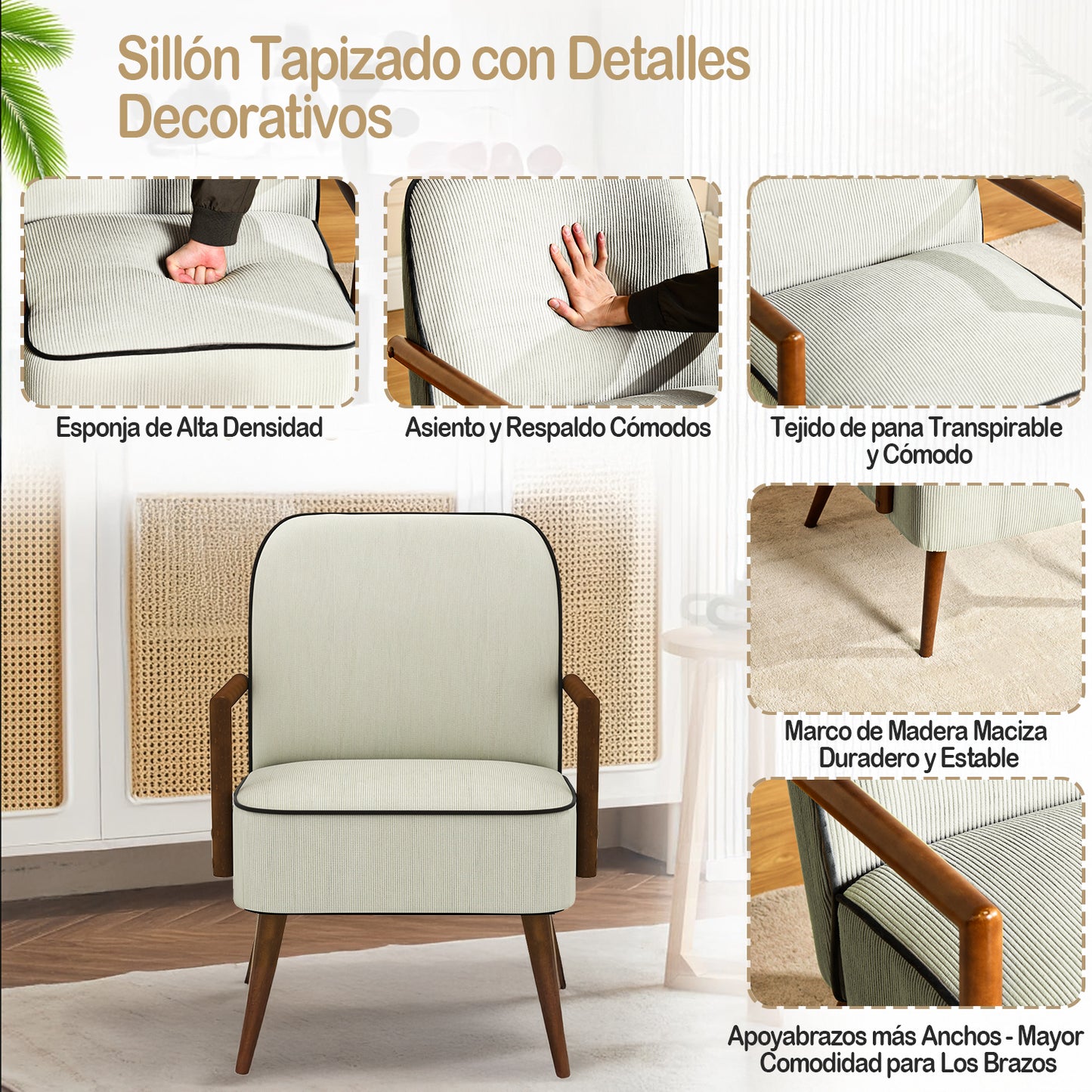 Silla Decorativa de Mediados de Siglo Beige