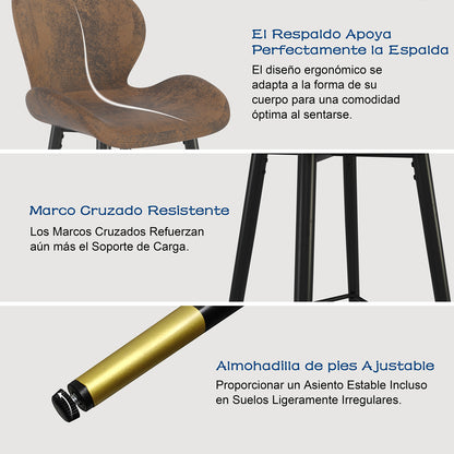 Juego de 2 Sillas Ergonómicas de Altura con Asiento y Respaldo Marrón Vintage