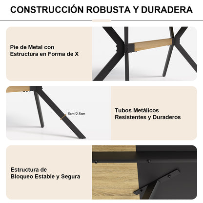 Mesa de Comedor para 4-6 Personas Negro y Natural