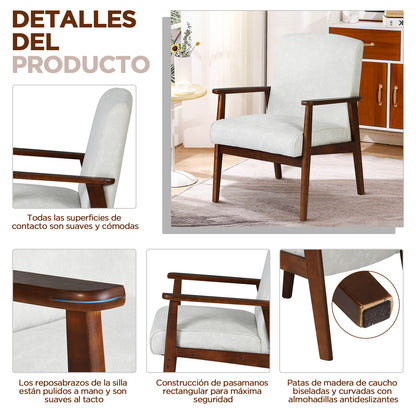 Silla Decorativa Moderna de Mediados de Siglo con Marco de Madera Beige