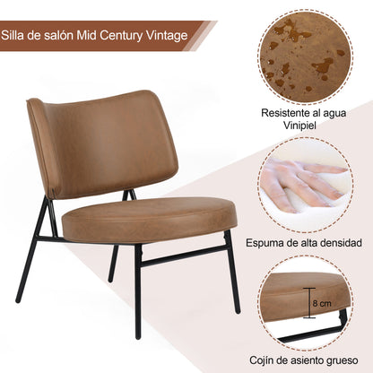 Sillón Tapizado de Cuero Moderno Marrón