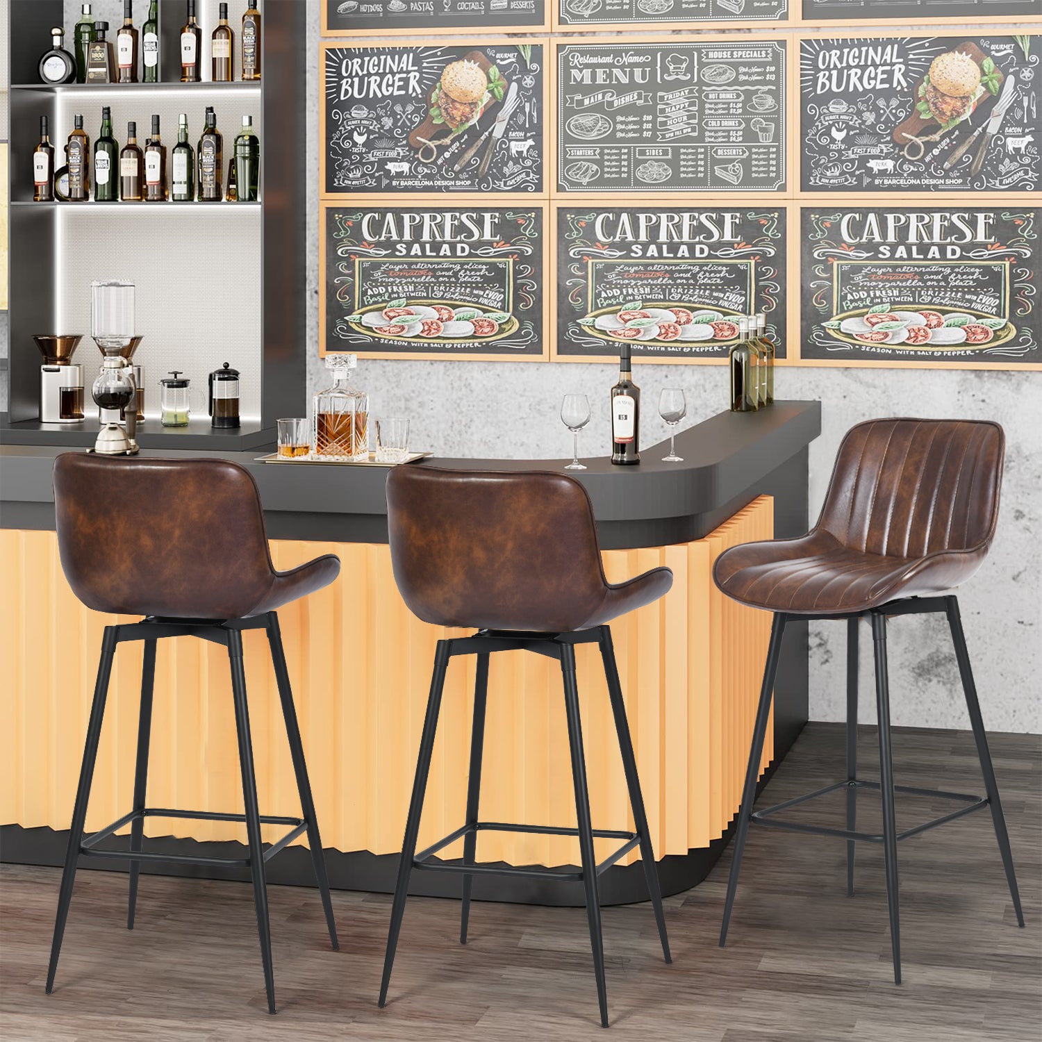 Set de 2 Bancos Altos para Barra de Cocina o Bar con Diseño Ergonómico –  FurnitureR