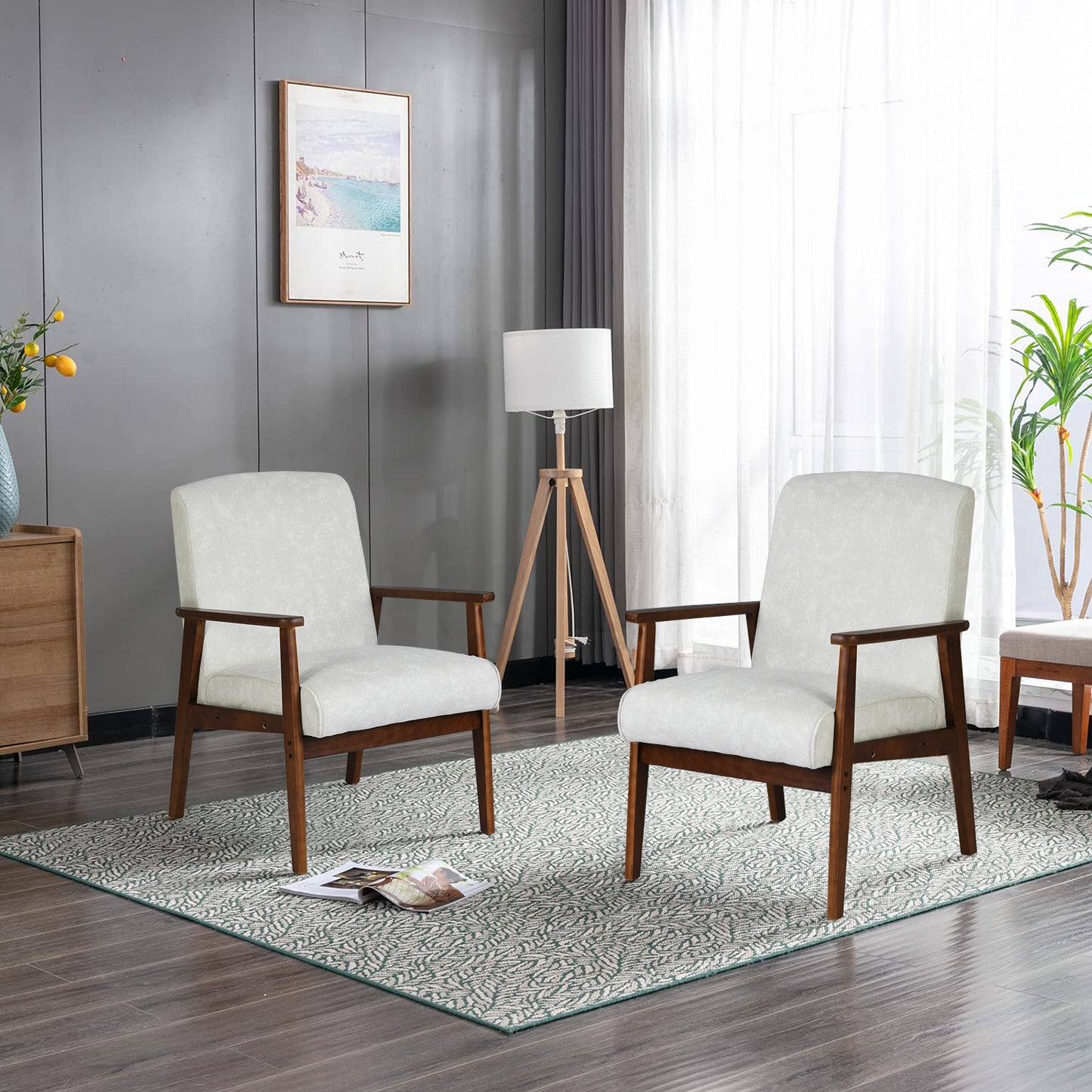 Silla Decorativa Moderna de Mediados de Siglo con Marco de Madera Beige