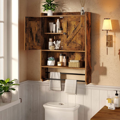 Armario de pared de baño marrón montado en botiquines de madera espresso  sobre inodoro, gabinete de pared colgante de baño de 23 x 29 pulgadas con 2