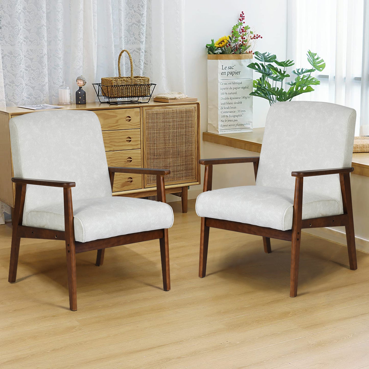 Silla Decorativa Moderna de Mediados de Siglo con Marco de Madera Beige