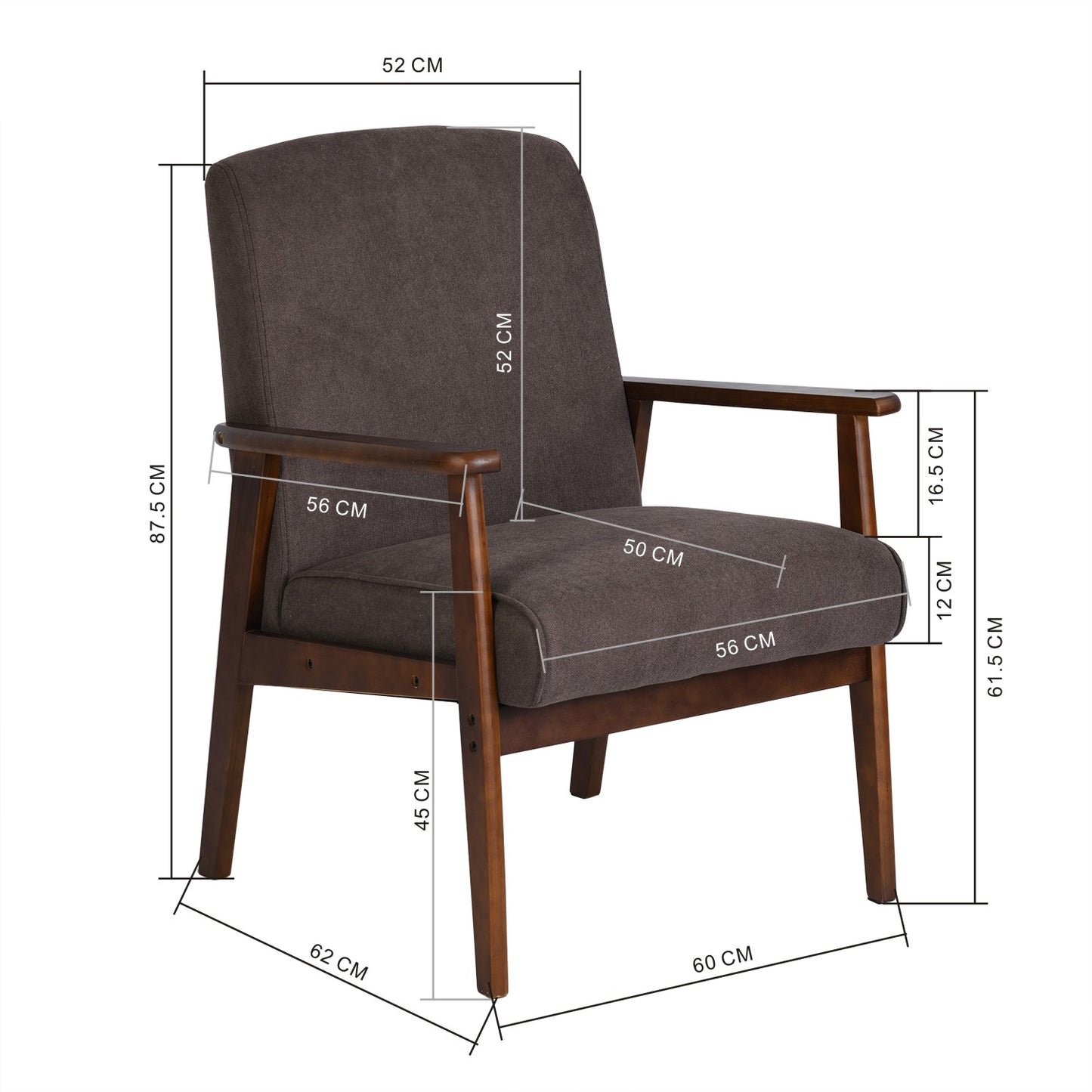 Silla Decorativa Moderna de Mediados de Siglo con Marco de Madera Marrón