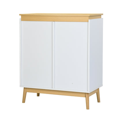 Gabinete de Bufé Aparador, Gabinete de Almacenamiento de Cocina con Puertas Decoradas de Ratán Blanco