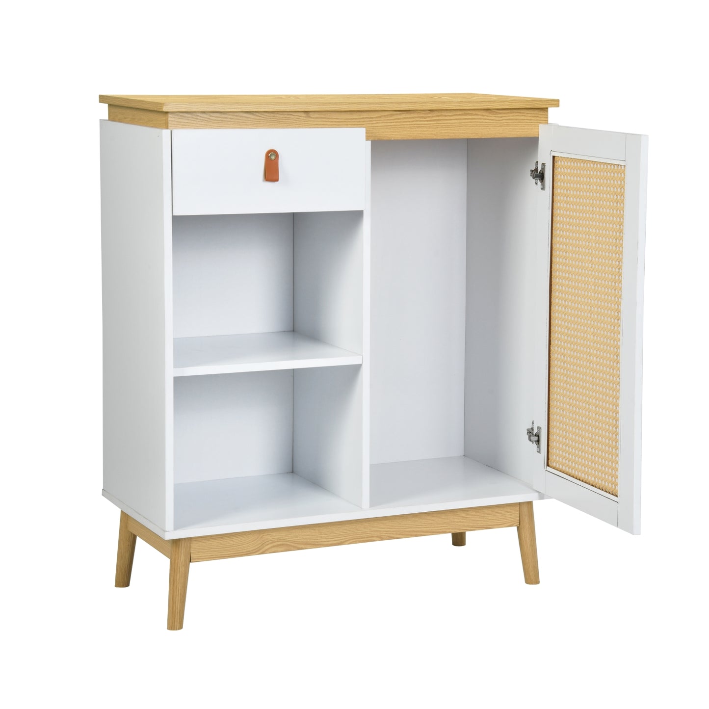 Gabinete de Bufé Aparador, Gabinete de Almacenamiento de Cocina con Puertas Decoradas de Ratán Blanco