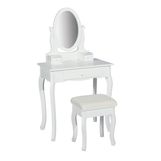 Conjunto de Mesa de Tocadores con Espejo Oval Blanco