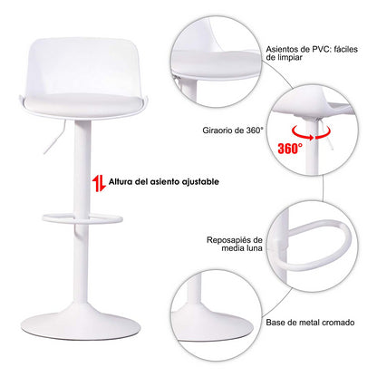 Set de 2 Bancos para Barra Estilo Minimalista Color Blanco y Altura Ajustable